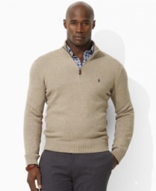 Tailored for a comfortable classic fit in luxuriously soft, cashmere-like cotton, a long-sleeved mockneck pullover sweater exudes polished style. (Clearance) Tailored for a comfortable classic fit in luxuriously soft, cashmere-like cotton, a long-sleeved mockneck pullover sweater exudes polished style. (Clearance)