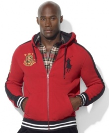 Ralph Lauren's Big Pony lends a hint of prep to a warm fleece hoodie for a finish that exudes relaxed refinement. Ralph Lauren's Big Pony lends a hint of prep to a warm fleece hoodie for a finish that exudes relaxed refinement.
