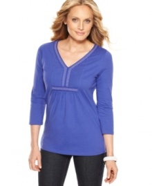 Pintuck pleating and delicate, luminous beaded detail make this petite Charter Club top a radiant (and affordable!) pick to freshen up your wardrobe.