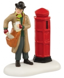 Part of the Devon County series in the Dickens' Village collection, this village postmaster ensures that mail circulation never stops. Crafted of hand-painted porcelain and coordinates with the Devon Royal Mail cottage. Part of the Devon County series in the Dickens' Village collection, this village postmaster ensures that mail circulation never stops. Crafted of hand-painted porcelain and coordinates with the Devon Royal Mail cottage.
