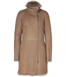 Inject ultra luxe style into your everyday outerwear collection with Closeds buttery soft lambskin coat, finished with textural fur trim for that added edge of extravagance - Stand-up belted collar, long sleeves, zippered cuffs, off-center front zip, slit pockets, patchworked seaming, fur inside - Tailored fit - Wear with edgy skinnies and statement leather accessories Inject ultra luxe style into your everyday outerwear collection with Closeds buttery soft lambskin coat, finished with textural fur trim for that added edge of extravagance - Stand-up belted collar, long sleeves, zippered cuffs, off-center front zip, slit pockets, patchworked seaming, fur inside - Tailored fit - Wear with edgy skinnies and statement leather accessories