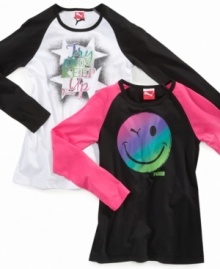 No worries. Make anyone's day brighter in one of these two feel good raglan shirts by Puma. No worries. Make anyone's day brighter in one of these two feel good raglan shirts by Puma.