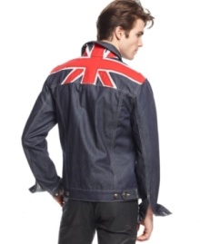 A standard for any edgy downtown look, this jean jacket from RIFF has Rolling Stone-infused style. A standard for any edgy downtown look, this jean jacket from RIFF has Rolling Stone-infused style.