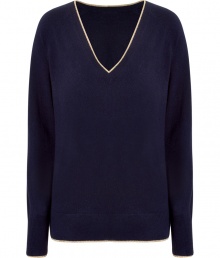 Classic meets contemporary-cool in Juicy Coutures super soft metallic-trimmed regal V-neck cashmere pullover - V-neckline, long sleeves, embroidered logo, fine ribbed trim - Style with favorite skinnies, leggings, mini-skirts or cords Classic meets contemporary-cool in Juicy Coutures super soft metallic-trimmed regal V-neck cashmere pullover - V-neckline, long sleeves, embroidered logo, fine ribbed trim - Style with favorite skinnies, leggings, mini-skirts or cords