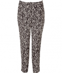 Channel new-season chic in these patterned cropped pants from Malene Birger - Flat front, front slit pockets, back welt pockets, cropped silhouette, all-over pattern - Style with a tie-front blouse, cashmere cardigan, and simple platform pumps