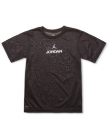 Inspiration in t-shirt form. He'll want to fly high in this comfy Dri-Fit tee from Nike Jordan. Inspiration in t-shirt form. He'll want to fly high in this comfy Dri-Fit tee from Nike Jordan.