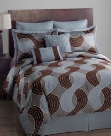 Captivating comfort. Featuring a woven jacquard of modern swirls in soft, muted tones, the Figure Eight comforter set brings tranquility home. With coordinating solid European shams, bedskirt and coordinating decorative pillow, this ensemble has everything you need for a refreshing room makeover. (Clearance) Captivating comfort. Featuring a woven jacquard of modern swirls in soft, muted tones, the Figure Eight comforter set brings tranquility home. With coordinating solid European shams, bedskirt and coordinating decorative pillow, this ensemble has everything you need for a refreshing room makeover. (Clearance)