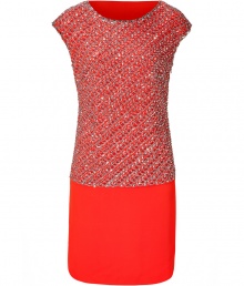 With a shimmer of sequined sparkle and radiant red hue, Collette Dinnigans embellished silk sheath is as elegant as it is eye-catching - Round neckline, cap sleeves, sequined bodice, hidden side zip - Fitted - Wear with black heels and a matching embellished box clutch With a shimmer of sequined sparkle and radiant red hue, Collette Dinnigans embellished silk sheath is as elegant as it is eye-catching - Round neckline, cap sleeves, sequined bodice, hidden side zip - Fitted - Wear with black heels and a matching embellished box clutch