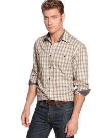 Comfort cuffs. This plaid shirt from Weatherproof warms up your weekly wardrobe.