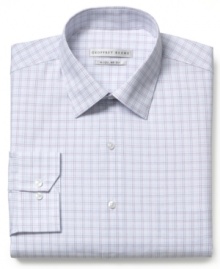 On the square: Geoffrey Beene does the perfect wear-to-work dress shirt-note the slightly spread collar to show off your tie knot-updated in a cheerful, checked cotton blend. On the square: Geoffrey Beene does the perfect wear-to-work dress shirt-note the slightly spread collar to show off your tie knot-updated in a cheerful, checked cotton blend.
