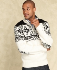 Pair a classic fair isle pattern sweater from Tommy Hilfiger with your favorite pair of denim and your look for the season is complete. Pair a classic fair isle pattern sweater from Tommy Hilfiger with your favorite pair of denim and your look for the season is complete.