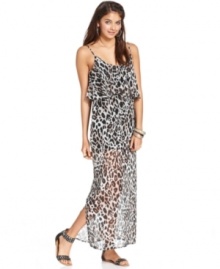 Utterly fierce! This dress from Ultra Flirt plays to your wild side with its sheer, animal-print chiffon and chic illusion style. Utterly fierce! This dress from Ultra Flirt plays to your wild side with its sheer, animal-print chiffon and chic illusion style.