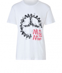 Let off steam on effortless cool weekends in Marc by Marc Jacobs Grind My Gears logo printed tee - Round neckline, short sleeves, ultra lightweight - Slim straight fit - Wear with jeans, a leather jacket, and boots