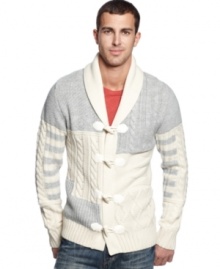 Uniquely styled toggle shawl collar sweater by X-Ray is edgy and versatile to maximize your style. Uniquely styled toggle shawl collar sweater by X-Ray is edgy and versatile to maximize your style.