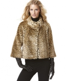 A vintage-inspired silhouette and luxe, leopard-printed faux fur combine to create INC's wildly chic topper. A vintage-inspired silhouette and luxe, leopard-printed faux fur combine to create INC's wildly chic topper.