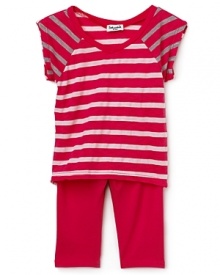 A cozy made-for-each other pairing from Splendid featuring clean neutral stripes atop pull-on-and-go leggings. A cozy made-for-each other pairing from Splendid featuring clean neutral stripes atop pull-on-and-go leggings.