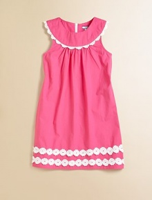 A darling, vibrant, lace trim A-line frock will span the ages and seasons.Scalloped jewelneckSleevelessBack zipperCottonMachine washImported A darling, vibrant, lace trim A-line frock will span the ages and seasons.Scalloped jewelneckSleevelessBack zipperCottonMachine washImported