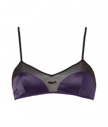 Stylish bralette in fine, violet silk and black silk chiffon - Wonderfully comfortable and pleasant on the skin, thanks to the stretch content - Elegant, unlined bralette style - With narrow, length-adjustable outer straps and hook closure - Perfect, snug fit - Shows off a dream d?collet? - Stylish, sexy, seductive - Fits under (almost) all outfits Stylish bralette in fine, violet silk and black silk chiffon - Wonderfully comfortable and pleasant on the skin, thanks to the stretch content - Elegant, unlined bralette style - With narrow, length-adjustable outer straps and hook closure - Perfect, snug fit - Shows off a dream d?collet? - Stylish, sexy, seductive - Fits under (almost) all outfits