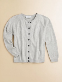 A soft cashmere-cotton blend, topped with a sparkling crystal-encrusted logo. Ribbed crewneckLong sleeves with ribbed cuffsSwarovski crystal-encrusted logoButton frontRibbed hemCotton/cashmereDry cleanImported
