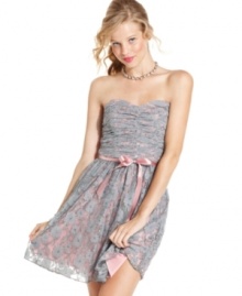 This girly strapless dress from Trixxi features a sugary-sweet lace print and a ribbon-sash for an extra dash of cute!