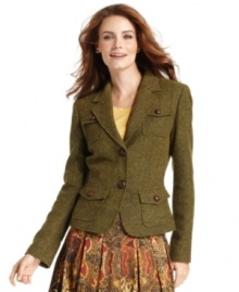 You're going to love this petite tweed military-style jacket from Jones New York Signature all season long! A brilliant layering piece for all your fall outfits. You're going to love this petite tweed military-style jacket from Jones New York Signature all season long! A brilliant layering piece for all your fall outfits.