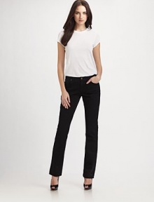 A straight-leg jean with just enough curve and a sleek, slim leg for a flattering look.THE FITFitted through hips and thighs Medium rise, about 9 Inseam, about 34½THE DETAILSZip fly Five-pocket style Plain back patch pockets 98% cotton/2% Lycra spandex Machine wash Made in the USA of imported fabricAdditional Information Women's Modern Size Guide A straight-leg jean with just enough curve and a sleek, slim leg for a flattering look.THE FITFitted through hips and thighs Medium rise, about 9 Inseam, about 34½THE DETAILSZip fly Five-pocket style Plain back patch pockets 98% cotton/2% Lycra spandex Machine wash Made in the USA of imported fabricAdditional Information Women's Modern Size Guide