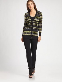 Iconic stripes give this knit cardigan instant appeal.V-necklineLong sleevesButton-front styleRibbed trimAbout 27 from shoulder to hem27% acrylic/26% cotton/25% wool/17% viscose/4% nylon/1% alpacaDry cleanImported Model shown is 5'9½ (176cm) wearing US size 4. 