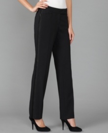 These Tommy Hilfiger pants offer smart tuxedo styling. Borrow from the boys when you pair them with a sharp button-front shirt; mix in platforms for effortless cool. These Tommy Hilfiger pants offer smart tuxedo styling. Borrow from the boys when you pair them with a sharp button-front shirt; mix in platforms for effortless cool.