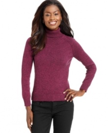 Karen Scott's soft petite turtleneck sweater features chic marled knit and an easy fit. Pair it with jeans for essential weekend style!