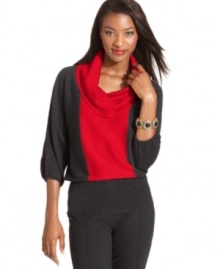 Metallic and colorblocking together create a unique mix on Style&co.'s petite cowlneck sweater. Balance out the blouson fit with skinny pants or a structured skirt. Metallic and colorblocking together create a unique mix on Style&co.'s petite cowlneck sweater. Balance out the blouson fit with skinny pants or a structured skirt.