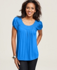 A pretty petite piece at a perfect price, from Style&co. The pintuck pleated collar and sleeves create just the right amount of volume! A pretty petite piece at a perfect price, from Style&co. The pintuck pleated collar and sleeves create just the right amount of volume!