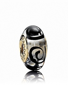 Artsy spirals adorn this glossy murano glass charm. Logo-engraved 14K gold trim expresses the PANDORA signature.