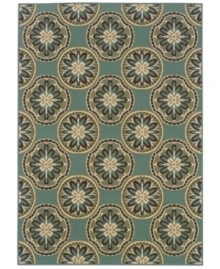 Plant something fresh on your patio. This Sphinx area rug adds irresistible style to any indoor or outdoor gathering space, featuring a vibrant floral motif constructed from soft and durable polypropylene that's tough, weather-resistant and easy to clean. Plant something fresh on your patio. This Sphinx area rug adds irresistible style to any indoor or outdoor gathering space, featuring a vibrant floral motif constructed from soft and durable polypropylene that's tough, weather-resistant and easy to clean.