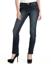 Revive your denim collection with this petite pair of jeans by Earl Jean. A flattering dark wash is faded at the thighs and rhinestones and embroidery highlight the pockets. Revive your denim collection with this petite pair of jeans by Earl Jean. A flattering dark wash is faded at the thighs and rhinestones and embroidery highlight the pockets.