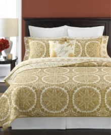 Inspired by the intricate beauty of snowflakes, the Golden Joy quilted sham from Martha Stewart Collection celebrates the beauty of the season. Featuring printed cotton embellished with allover quilting; snowflake-print reverse. Inspired by the intricate beauty of snowflakes, the Golden Joy quilted sham from Martha Stewart Collection celebrates the beauty of the season. Featuring printed cotton embellished with allover quilting; snowflake-print reverse.