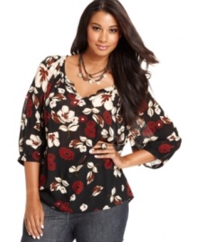 Flaunt your flower power with Lucky Brand Jeans' printed plus size top.