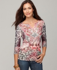 Let a vibrant print take over on this standout top from Style&co.'s collection of petite apparel. Rhinestones add a hint of shine to this casual piece. (Clearance) Let a vibrant print take over on this standout top from Style&co.'s collection of petite apparel. Rhinestones add a hint of shine to this casual piece. (Clearance)