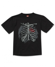 Give him a bold, heart-pounding style he'll love to light up the night in with this glow-in-the-dark tee from Quiksilver. Give him a bold, heart-pounding style he'll love to light up the night in with this glow-in-the-dark tee from Quiksilver.