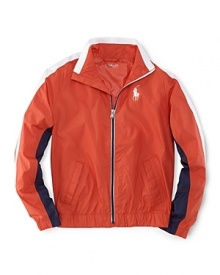 Bold color-blocking and Ralph Lauren's signature Big Pony add sporty appeal to a handsome microfiber windbreaker. Bold color-blocking and Ralph Lauren's signature Big Pony add sporty appeal to a handsome microfiber windbreaker.