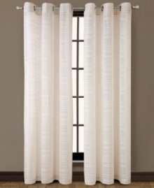 A subtle grid pattern gives way to sophisticated elegance with the Clinton window panel from Victoria Classics. Featuring a modern metal grommet header, this design presents a clean, transitional look fit for city apartments and contemporary homes alike.