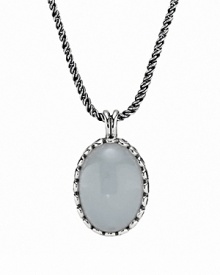 Polished chalcedony set in beaded sterling silver makes a strong visual statement. Pendant necklace by PANDORA.