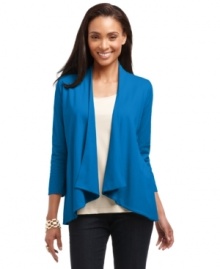 Cozy up to this petite knit cardigan from Charter Club. A draped open front makes it easy to pair with pants, dresses and skirts. Cozy up to this petite knit cardigan from Charter Club. A draped open front makes it easy to pair with pants, dresses and skirts.