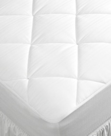 Relax upon a bed of luxury. This hypoallergenic mattress pad from Calvin Klein features a large diamond quilt pattern and lofty fiber fill that mimics the qualities of down for an exceptionally comfortable addition to your bed. The spandex skirt keeps the pad secure and in place. Relax upon a bed of luxury. This hypoallergenic mattress pad from Calvin Klein features a large diamond quilt pattern and lofty fiber fill that mimics the qualities of down for an exceptionally comfortable addition to your bed. The spandex skirt keeps the pad secure and in place.