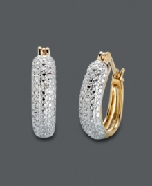 Hoop earrings make a statement all their own. Victoria Townsend's standout style highlights sparkling, round-cut diamond accents set in 18k gold over sterling silver. Approximate diameter: 3/4 inch. Hoop earrings make a statement all their own. Victoria Townsend's standout style highlights sparkling, round-cut diamond accents set in 18k gold over sterling silver. Approximate diameter: 3/4 inch.