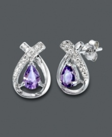 Pastel shimmer for subtle elegance. These special stud earrings by Victoria Townsend highlight a pear-cut amethyst (3/4 ct. t.w.) cradled in a diamond-accented, sterling silver setting. Approximate diameter: 1/2 inch.