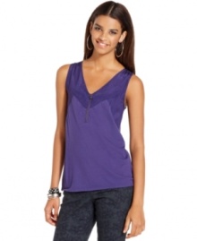 This textured petite sleeveless top frm DKNY Jeans is perfect for pairing with your favorite jeans or skirts! This textured petite sleeveless top frm DKNY Jeans is perfect for pairing with your favorite jeans or skirts!