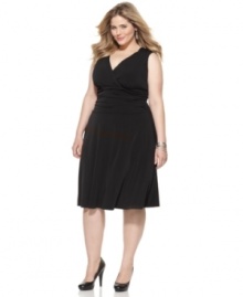 Look lovely and lean with Elementz' sleeveless plus size dress, featuring a control panel and ruched waist for a flattering fit-- wear it from day to date night!