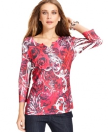 A bright print and studded embellishments make this Style&co. petite top a must-have for the fall! A bright print and studded embellishments make this Style&co. petite top a must-have for the fall!