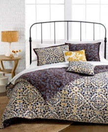 A brilliant collection of soft gold and deep brown and blue, this Sunset and Vines Sahara comforter set transforms your space with a bold, eclectic ambiance. Reverses to a brown and blue vine pattern for a touch of nature-inspired charm, offering two looks in one beautiful set. A brilliant collection of soft gold and deep brown and blue, this Sunset and Vines Sahara comforter set transforms your space with a bold, eclectic ambiance. Reverses to a brown and blue vine pattern for a touch of nature-inspired charm, offering two looks in one beautiful set.
