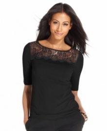 Ladylike lace perks up a pretty basic petite blouse from Charter Club. Dress it up with a skirt or keep it casual with pants.